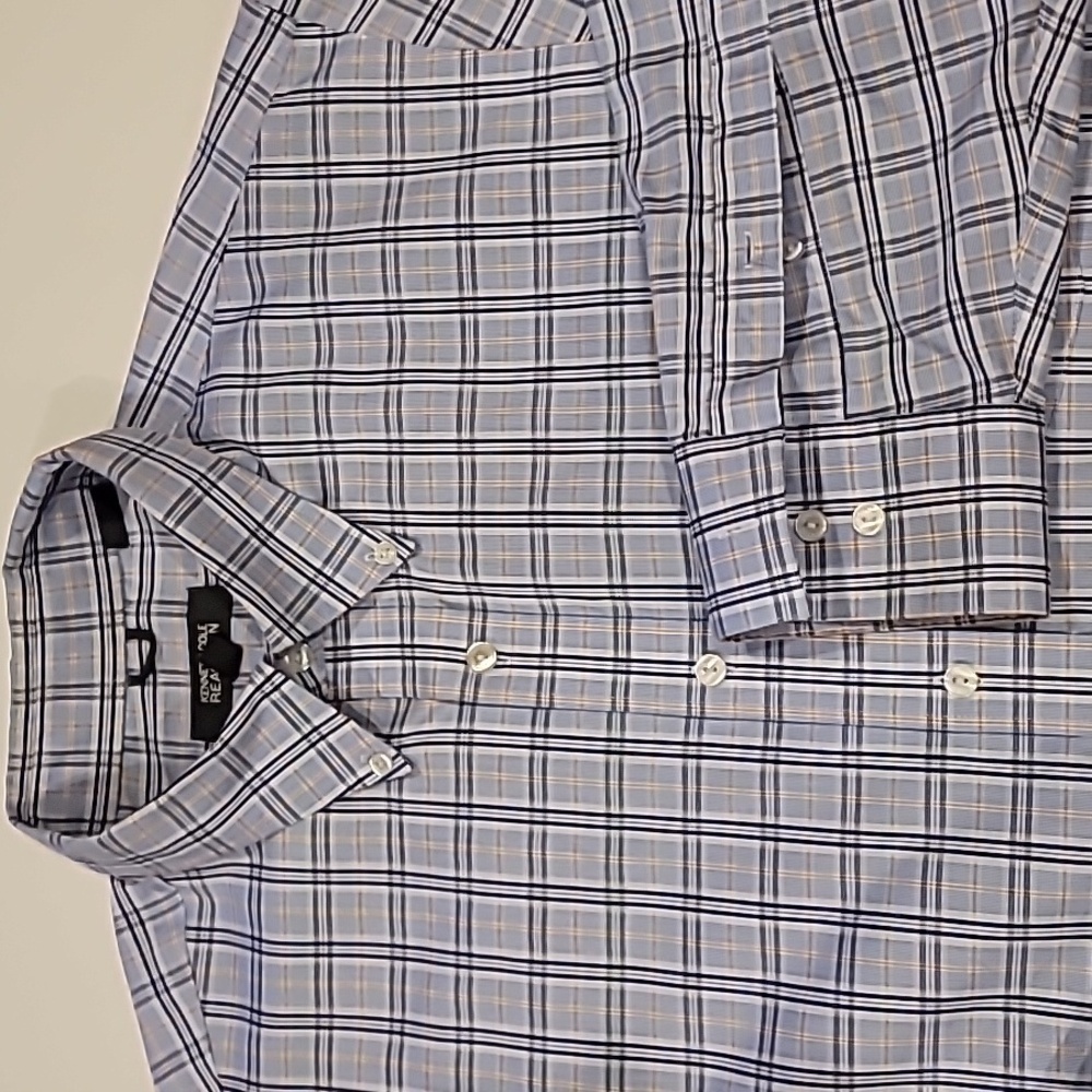 Kenneth Cole Reaction Plaid Button Down Shirt Blue 17-17.5 - Picture 3 of 10
